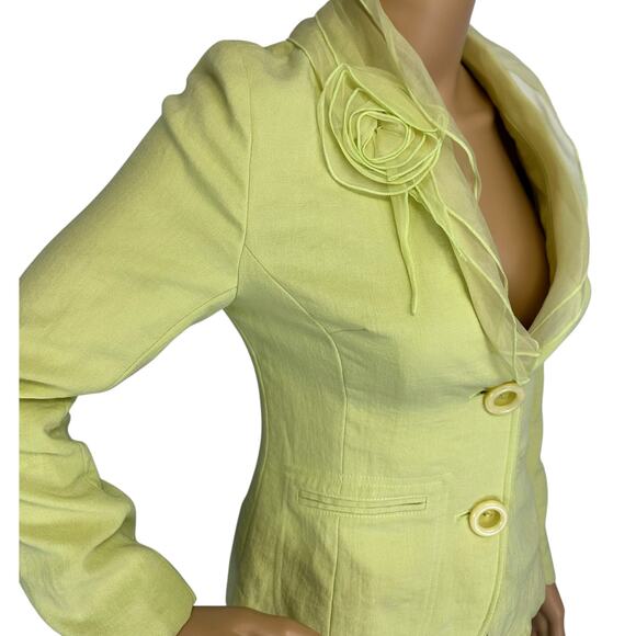 Vintage Y2K Marc Jacobs Blazer Jacket Chartreuse Green Yellow Ruffle Size 2 - Picture 9 of 10